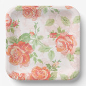 Assiettes En Carton Plaque en papier rose à fleurs orange (Recto)