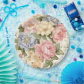 Assiettes En Carton Plaque en papier rose bleu jaune Fleurs (Fête)