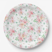 Assiettes En Carton Plaque en papier rose Fleurs Lilly (Devant)