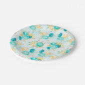 Assiettes En Carton Plaque en papier rose turquoise et jaune (Angle)