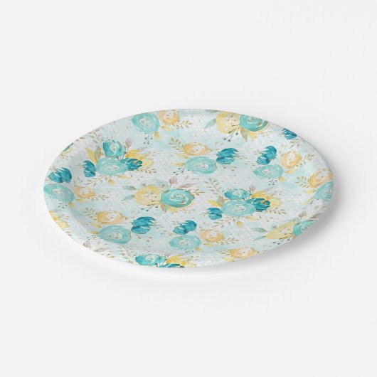 Assiettes En Carton Plaque en papier rose turquoise et jaune (Angle)