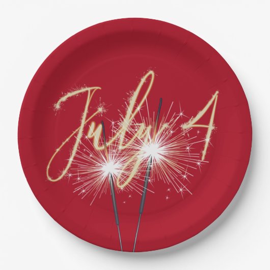 Assiettes En Carton Plaque en papier rouge 4 juillet (Devant)