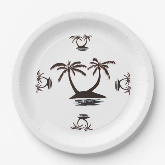Assiettes En Carton Plaque en papier - Silhouette de l'île tropicale (Devant)