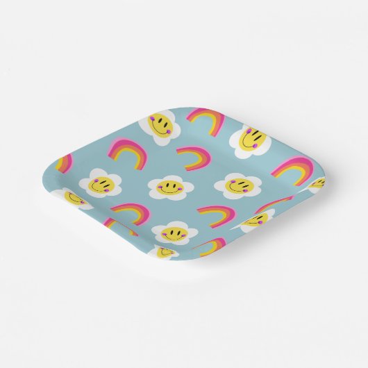 Assiettes En Carton Plaque en papier Smiley Arc-en-ciel (Angulaire)
