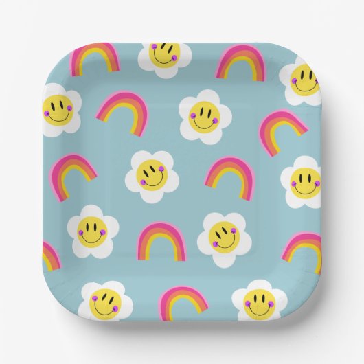 Assiettes En Carton Plaque en papier Smiley Arc-en-ciel (Recto)