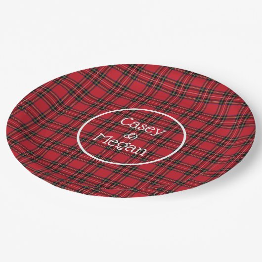 Assiettes En Carton Plaque en papier tartan rouge (Angle)