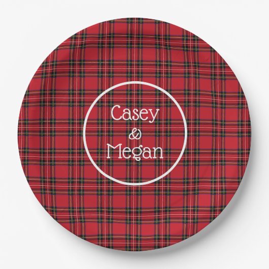 Assiettes En Carton Plaque en papier tartan rouge (Devant)