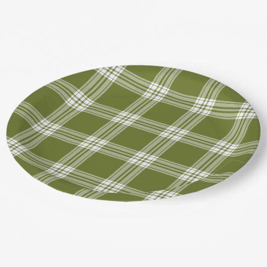 Assiettes En Carton Plaque en papier Tartan vert moderne (Angle)
