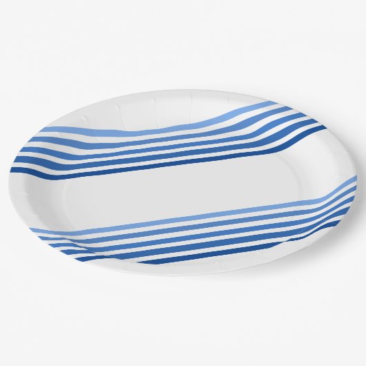 Assiettes En Carton Plaque en papier - Tons de diagonale bleue (Angle)