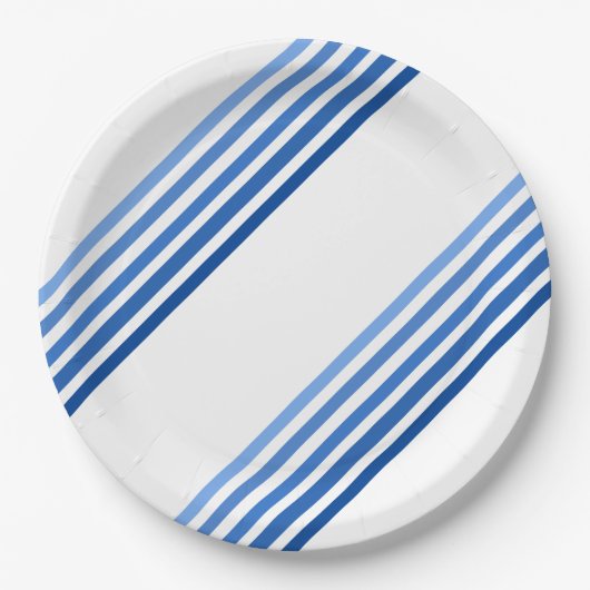 Assiettes En Carton Plaque en papier - Tons de diagonale bleue (Devant)