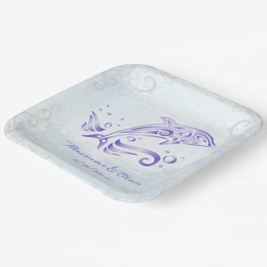 Assiettes En Carton Plaque en papier Wedding shower violet dauphin (Angulaire)