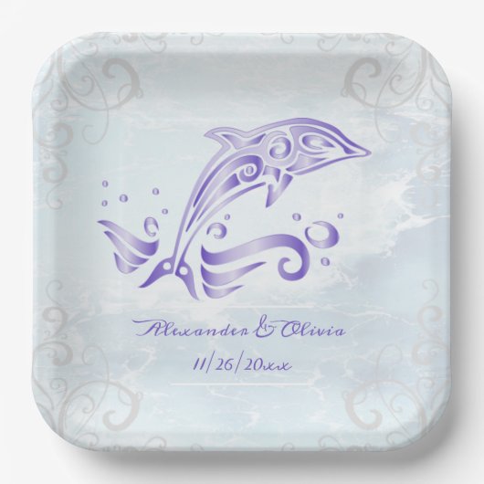 Assiettes En Carton Plaque en papier Wedding shower violet dauphin (Recto)