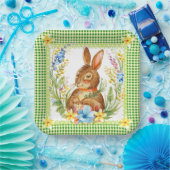 Assiettes En Carton Plaque En vichy Bunny vert printemps (Fête)