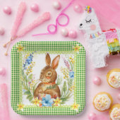 Assiettes En Carton Plaque En vichy Bunny vert printemps (Fête)