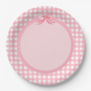 Assiettes En Carton Plaque En vichy rose et Bow Party