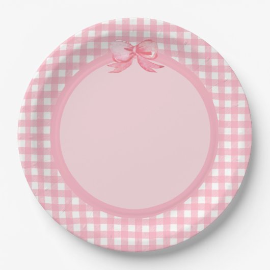 Assiettes En Carton Plaque En vichy rose et Bow Party (Devant)
