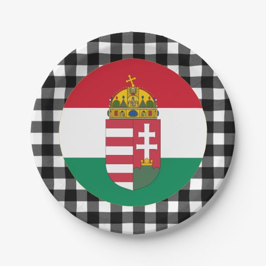 Assiettes En Carton Plaque Hongrie, plaid de buffle et drapeau hongroi (Devant)