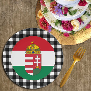 Assiettes En Carton Plaque Hongrie, plaid de buffle et drapeau hongroi