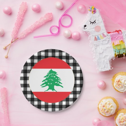 Assiettes En Carton Plaque Liban, plaid de buffle & drapeau libanais (Fête)