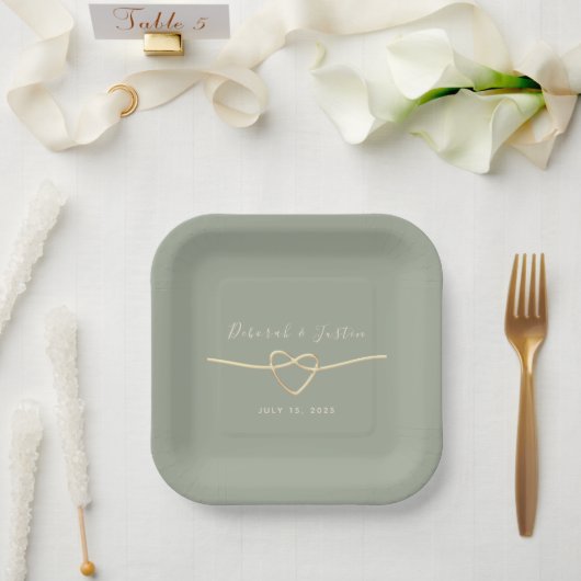 Assiettes En Carton Plaque Mariage Coeur de la corde verte Sage (Mariage)