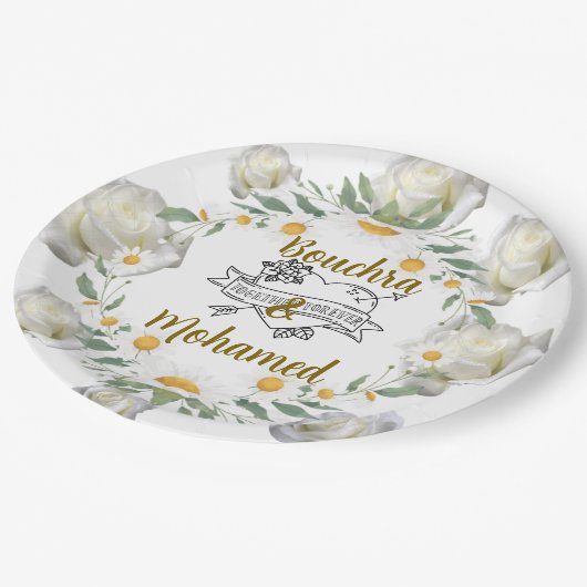 Assiettes En Carton Plaque Mariage florale (Angle)