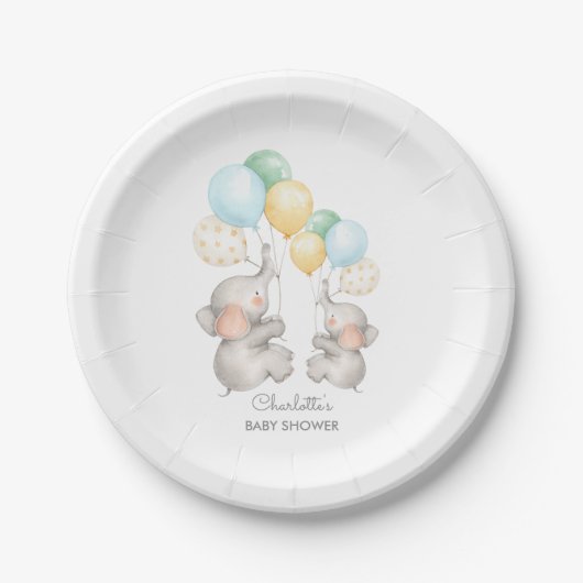 Assiettes En Carton Plaque moderne Pastel Elephant Baby shower 7" (Devant)