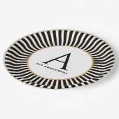 Assiettes En Carton Plaque Monogramme à rayures noir et blanc (Angle)