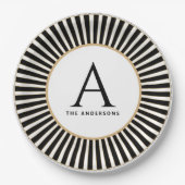 Assiettes En Carton Plaque Monogramme à rayures noir et blanc (Devant)