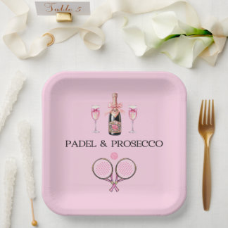 ASSIETTES EN CARTON PLAQUE PADEL : PADEL & PROSECCO CLASSIQUE ROSE/NOI