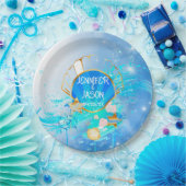 Assiettes En Carton Plaque papier à thème bleu et or sous la mer (Fête)