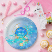 Assiettes En Carton Plaque papier à thème bleu et or sous la mer (Fête)