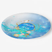 Assiettes En Carton Plaque papier à thème bleu et or sous la mer (Angle)