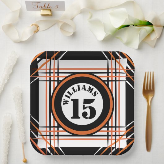 Assiettes En Carton Plaque papier à thème Orange & Black Sports (Mariage)
