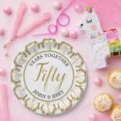 Assiettes En Carton Plaque papier Anniversaire Or et Blanc (Fête)