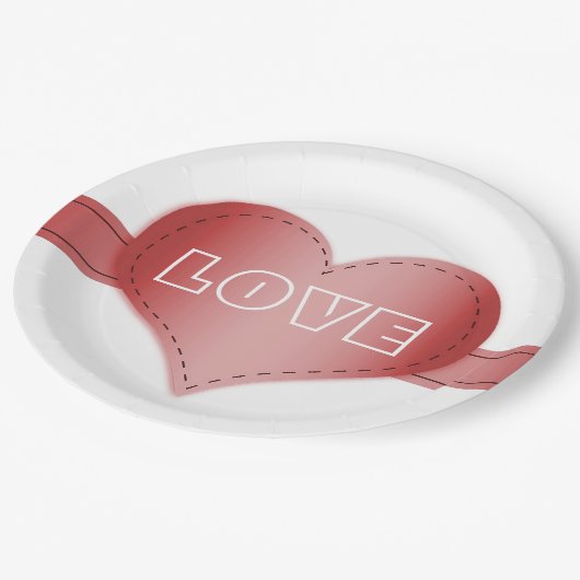 Assiettes En Carton Plaque papier avec ruban rouge Coeur (Angle)