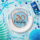 Assiettes En Carton Plaque papier bleu 80e anniversaire de fête (Fête)