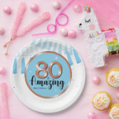 Assiettes En Carton Plaque papier bleu 80e anniversaire de fête (Fête)