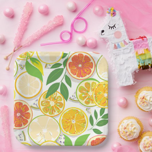 Assiettes En Carton Plaque papier - Boho Citrus Slices (Fête)