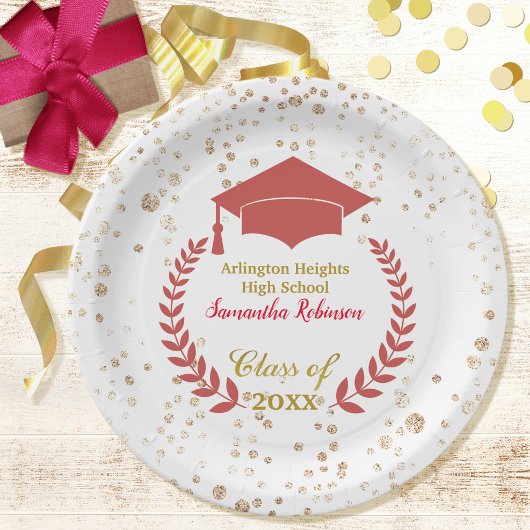 Assiettes En Carton Plaque papier Casquette rouge et Laurel Graduation