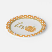 Assiettes En Carton Plaque papier Citrouille 2e anniversaire - Dots or (Angle)