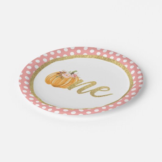 Assiettes En Carton Plaque papier citrouille d'anniversaire - Pois ros (Angle)