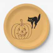 Assiettes En Carton Plaque papier - Citrouille et chat noir (Devant)
