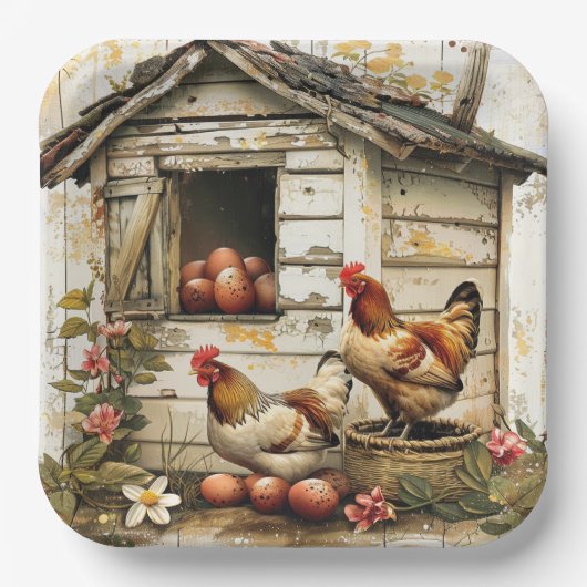 Assiettes En Carton Plaque papier Cluck and Bloom Party (Recto)