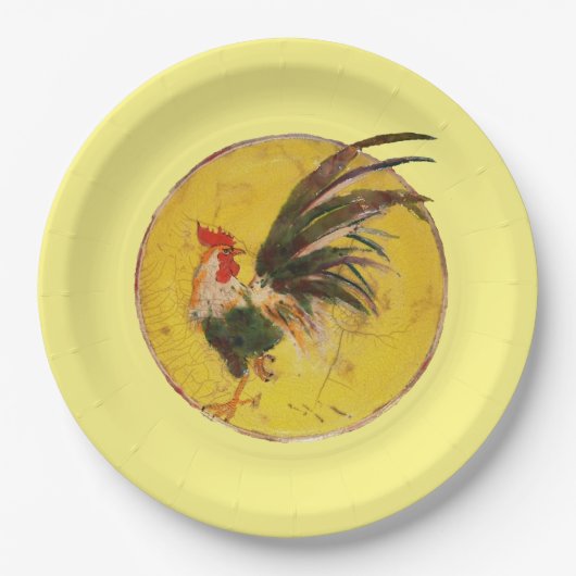 Assiettes En Carton Plaque papier - Coq et soleil (Devant)
