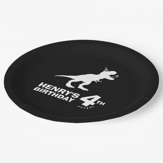 Assiettes En Carton Plaque papier d'anniversaire de Dinosaur (Angle)
