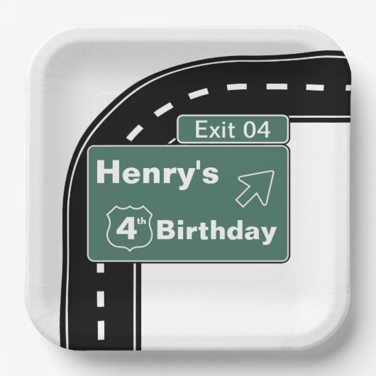 Assiettes En Carton Plaque papier d'anniversaire Interstate 9" Carré (Recto)