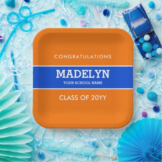 Assiettes En Carton Plaque papier de graduation personnalisée orange e (Fête)