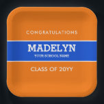 Assiettes En Carton Plaque papier de graduation personnalisée orange e<br><div class="desc">Plaques de papier de graduation orange et bleu personnalisées.</div>