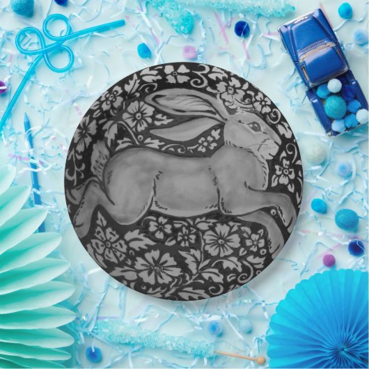 Assiettes En Carton Plaque papier design noir et blanc Rabbit (Fête)