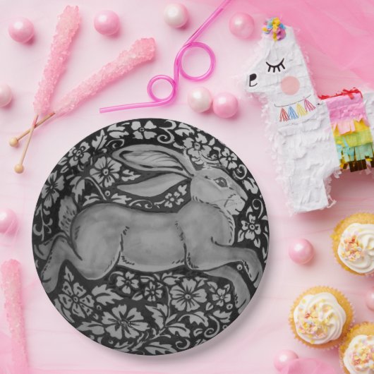 Assiettes En Carton Plaque papier design noir et blanc Rabbit (Fête)